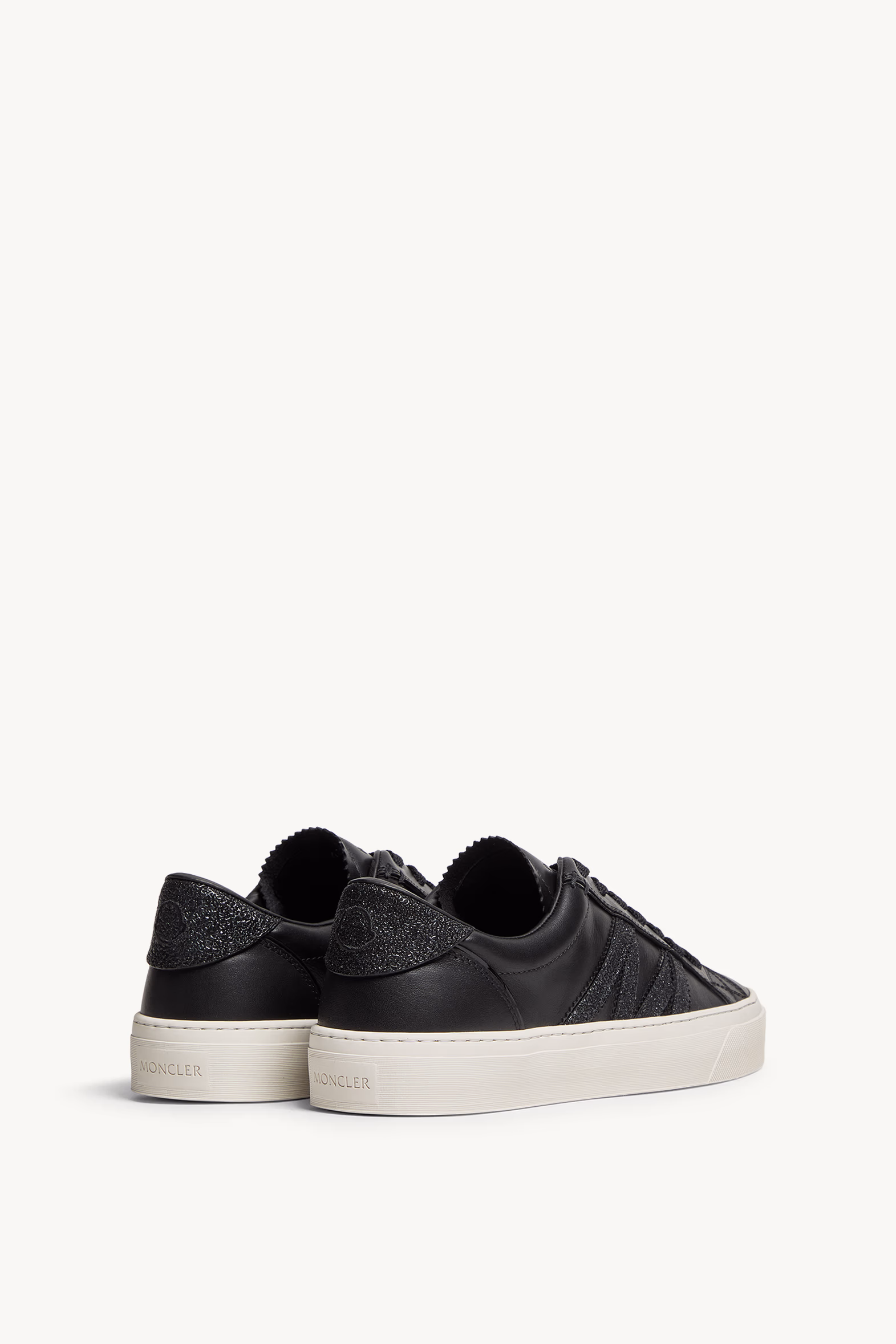 Monaco2 Leather & Glitter Sneakers Women Black Moncler 5